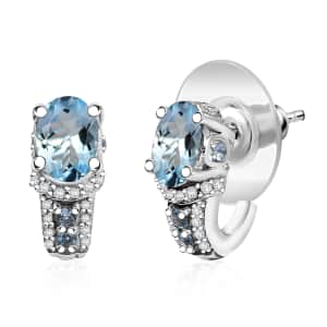 Premium Santa Maria Aquamarine and White Zircon 1.65 ctw Eternal Glow Earrings in Rhodium Over Sterling Silver