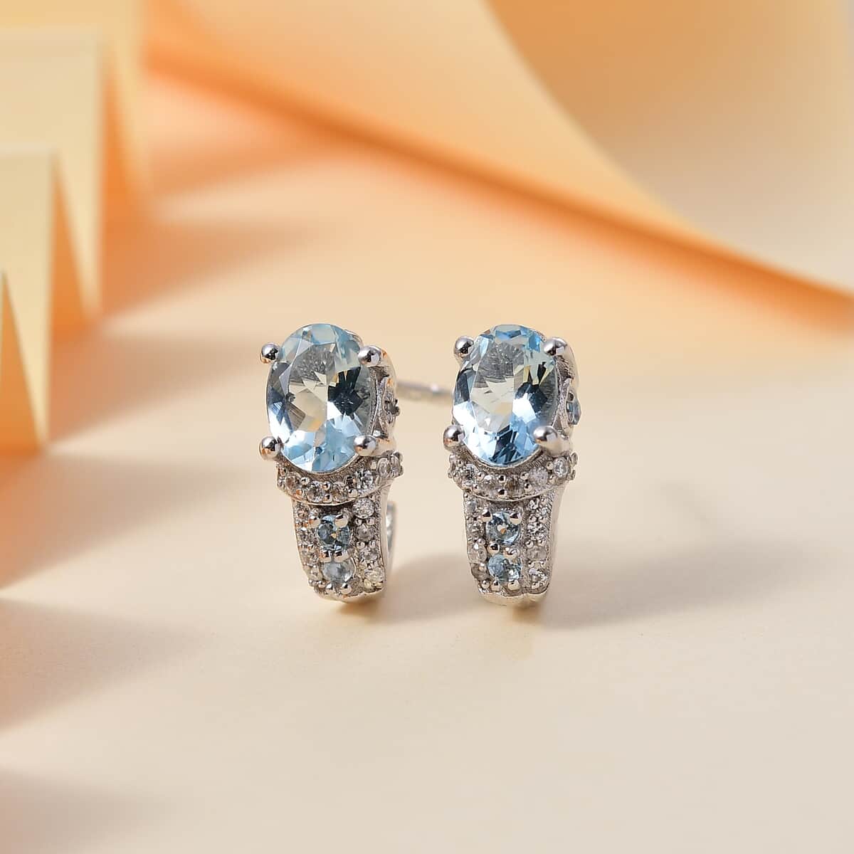 Premium Santa Maria Aquamarine and White Zircon 1.65 ctw Eternal Glow Earrings in Rhodium Over Sterling Silver image number 1