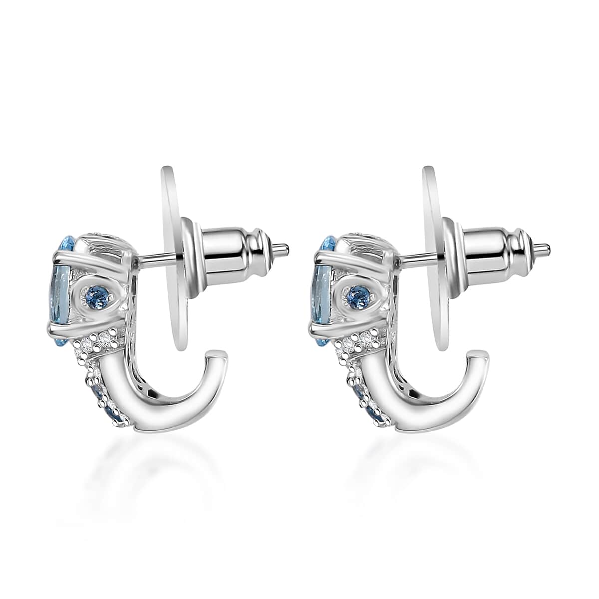 Premium Santa Maria Aquamarine and White Zircon 1.65 ctw Eternal Glow Earrings in Rhodium Over Sterling Silver image number 3