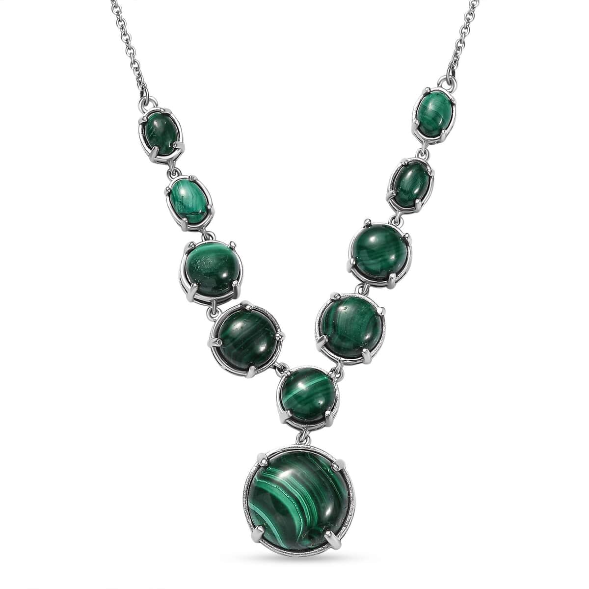 Karis African Malachite 40.50 ctw Necklace in Platinum Bond 18 Inches image number 0