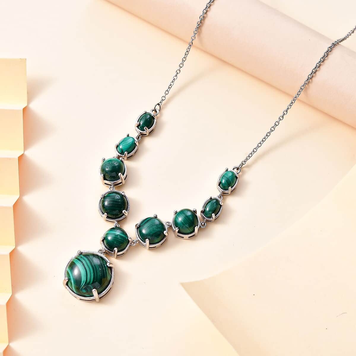 Karis African Malachite 40.50 ctw Necklace in Platinum Bond 18 Inches image number 1