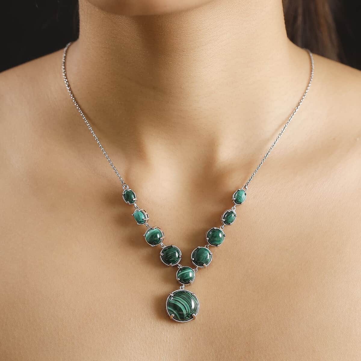 Karis African Malachite 40.50 ctw Necklace in Platinum Bond 18 Inches image number 2