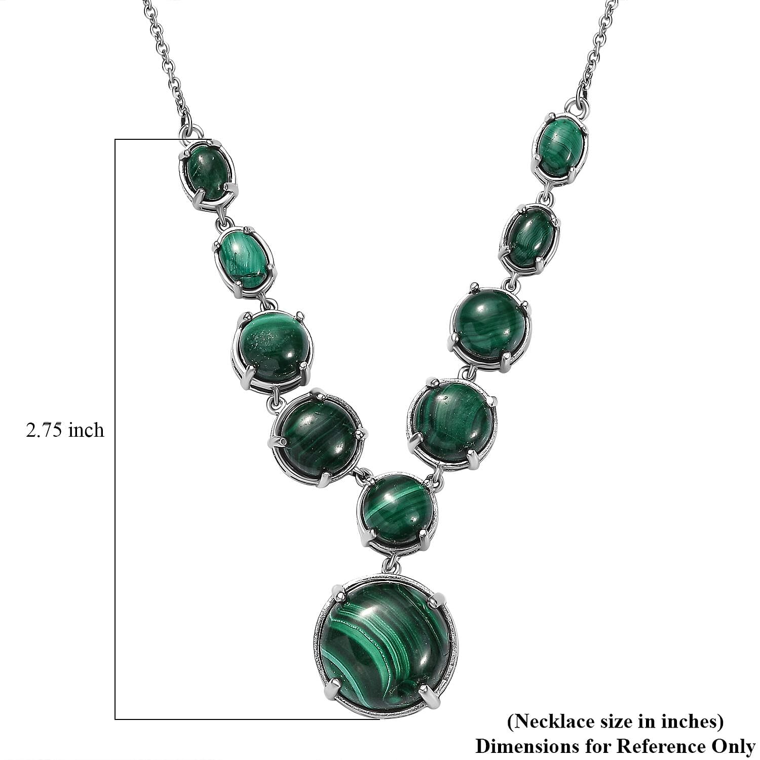 Karis African Malachite 40.50 ctw Necklace in Platinum Bond 18 Inches