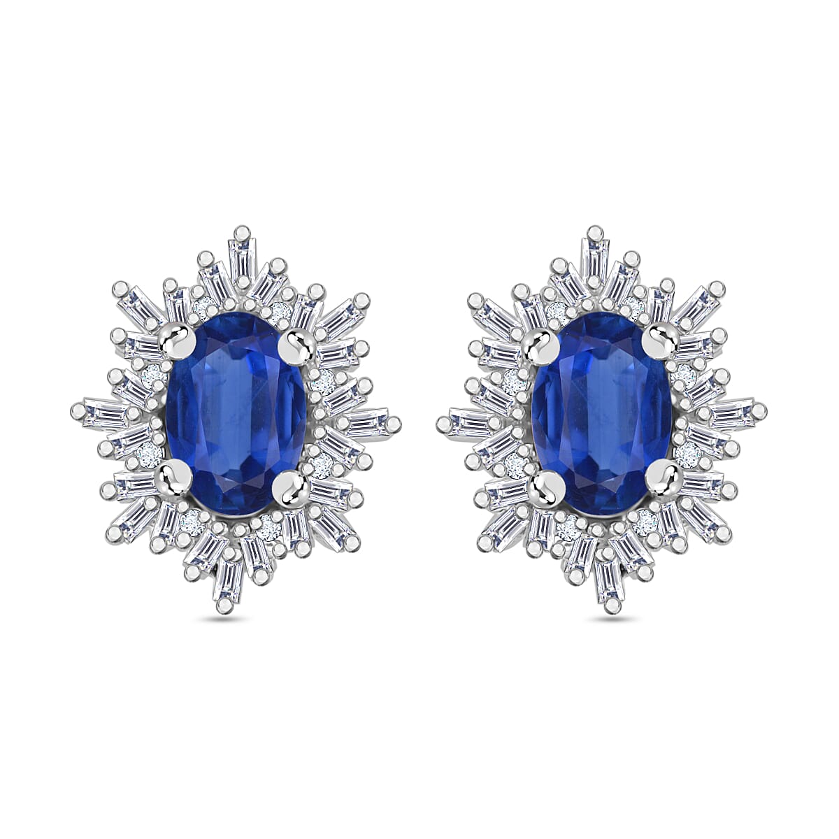 Luxoro Premium Kanchanaburi Blue Sapphire and G-H I2 Diamond 1.45 ctw Stud Earrings in 10K White Gold image number 0