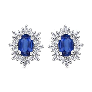Luxoro Premium Kanchanaburi Blue Sapphire and G-H I2 Diamond 1.45 ctw Stud Earrings in 10K White Gold