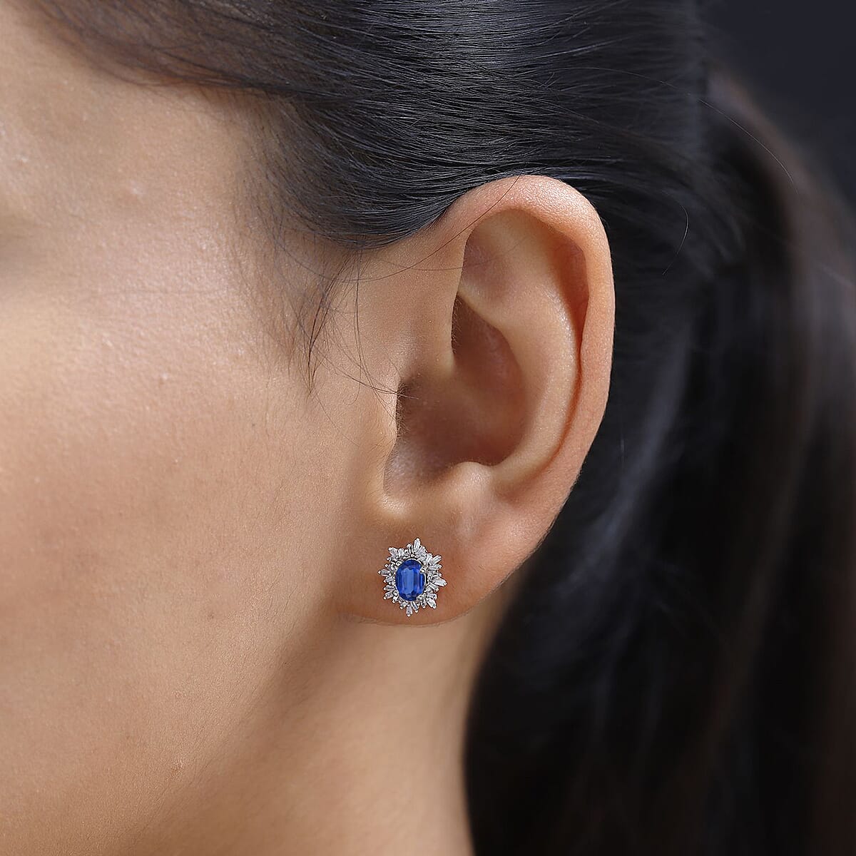 Luxoro Premium Kanchanaburi Blue Sapphire and G-H I2 Diamond 1.45 ctw Stud Earrings in 10K White Gold image number 1