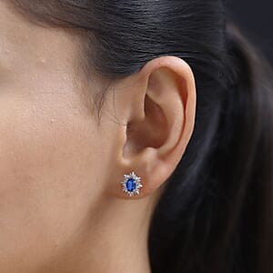 Luxoro Premium Kanchanaburi Blue Sapphire and G-H I2 Diamond 1.45 ctw Stud Earrings in 10K White Gold