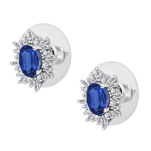 Luxoro Premium Kanchanaburi Blue Sapphire and G-H I2 Diamond 1.45 ctw Stud Earrings in 10K White Gold