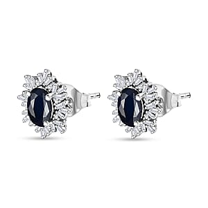 Premium Kanchanaburi Blue Sapphire and G-H I2 Diamond 1.45 ctw Stud Earrings in 10K White Gold