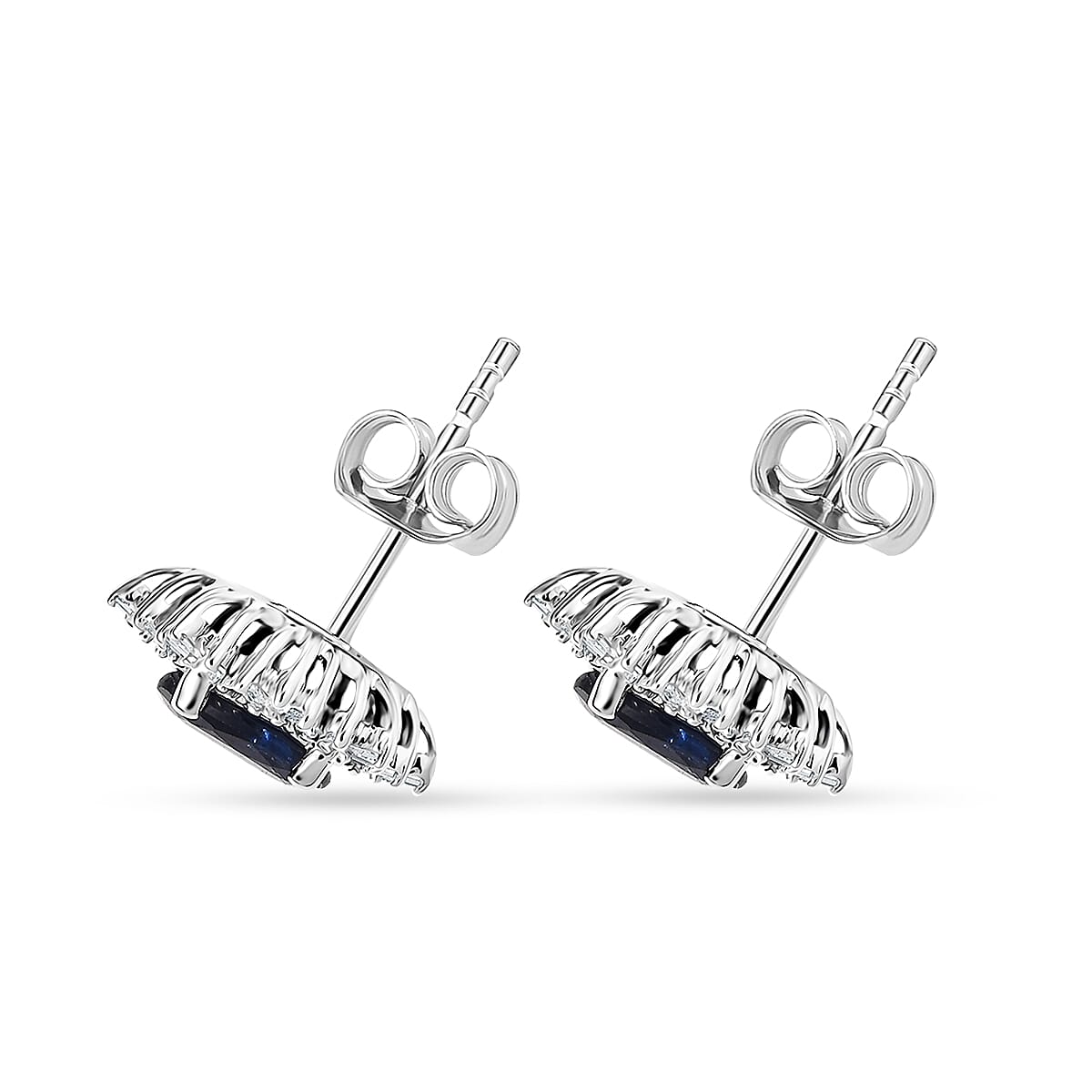 Premium Kanchanaburi Blue Sapphire and G-H I2 Diamond 1.45 ctw Stud Earrings in 10K White Gold image number 4
