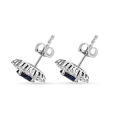 Premium Kanchanaburi Blue Sapphire and G-H I2 Diamond 1.45 ctw Stud Earrings in 10K White Gold