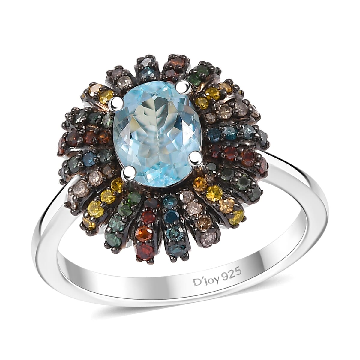 Premium Santa Maria Aquamarine and Multi Diamond 1.60 ctw Ocean Blossom Ring in Rhodium Over Sterling Silver (Size 9.0) image number 0