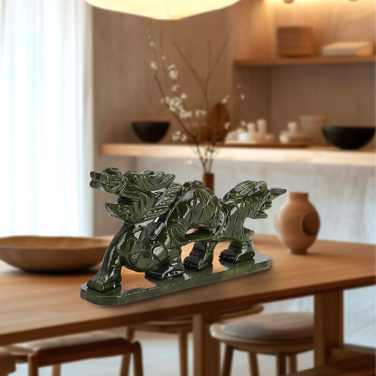 Green Serpentine Dragon Tabletop Figurine image number 1