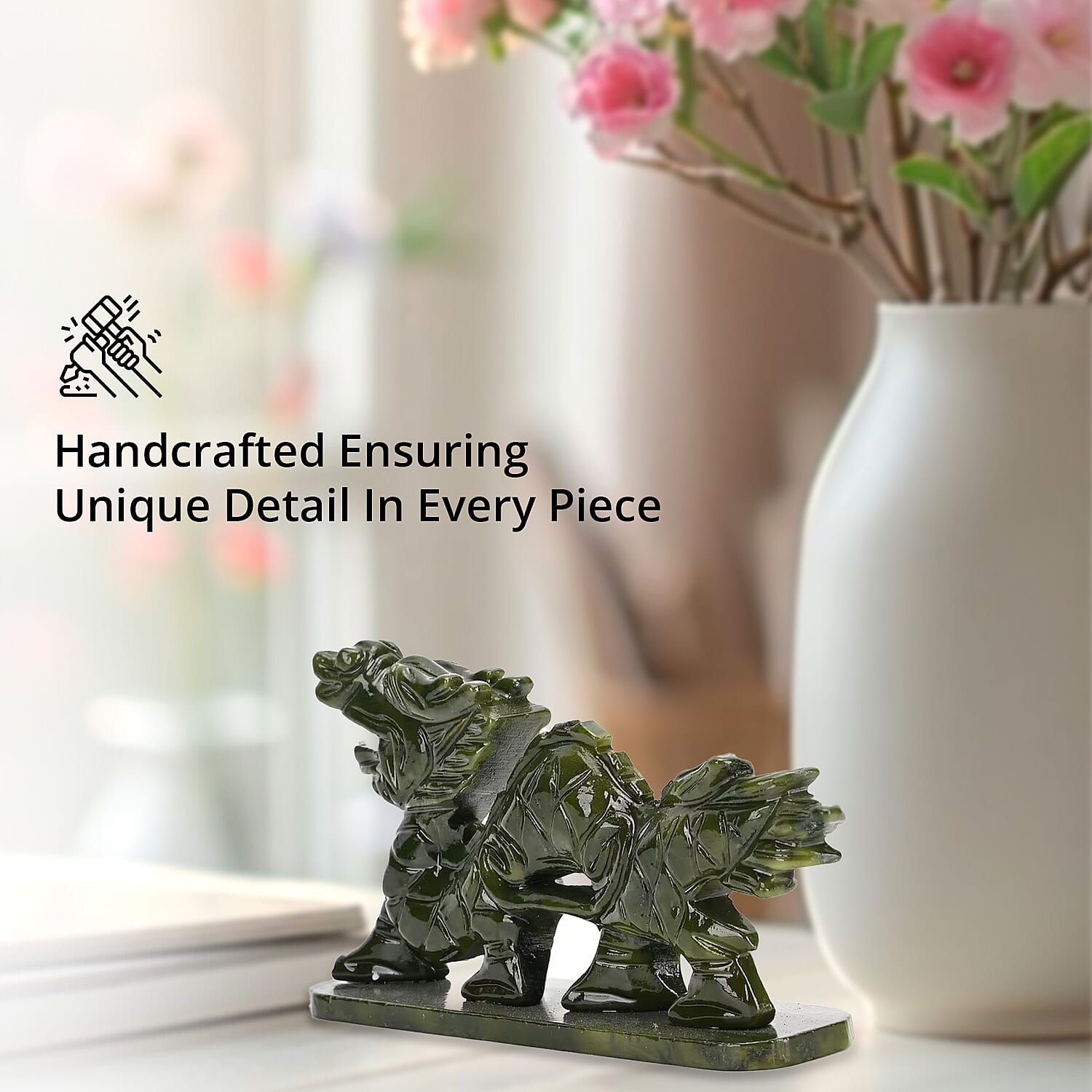 Green Serpentine Dragon Tabletop Figurine