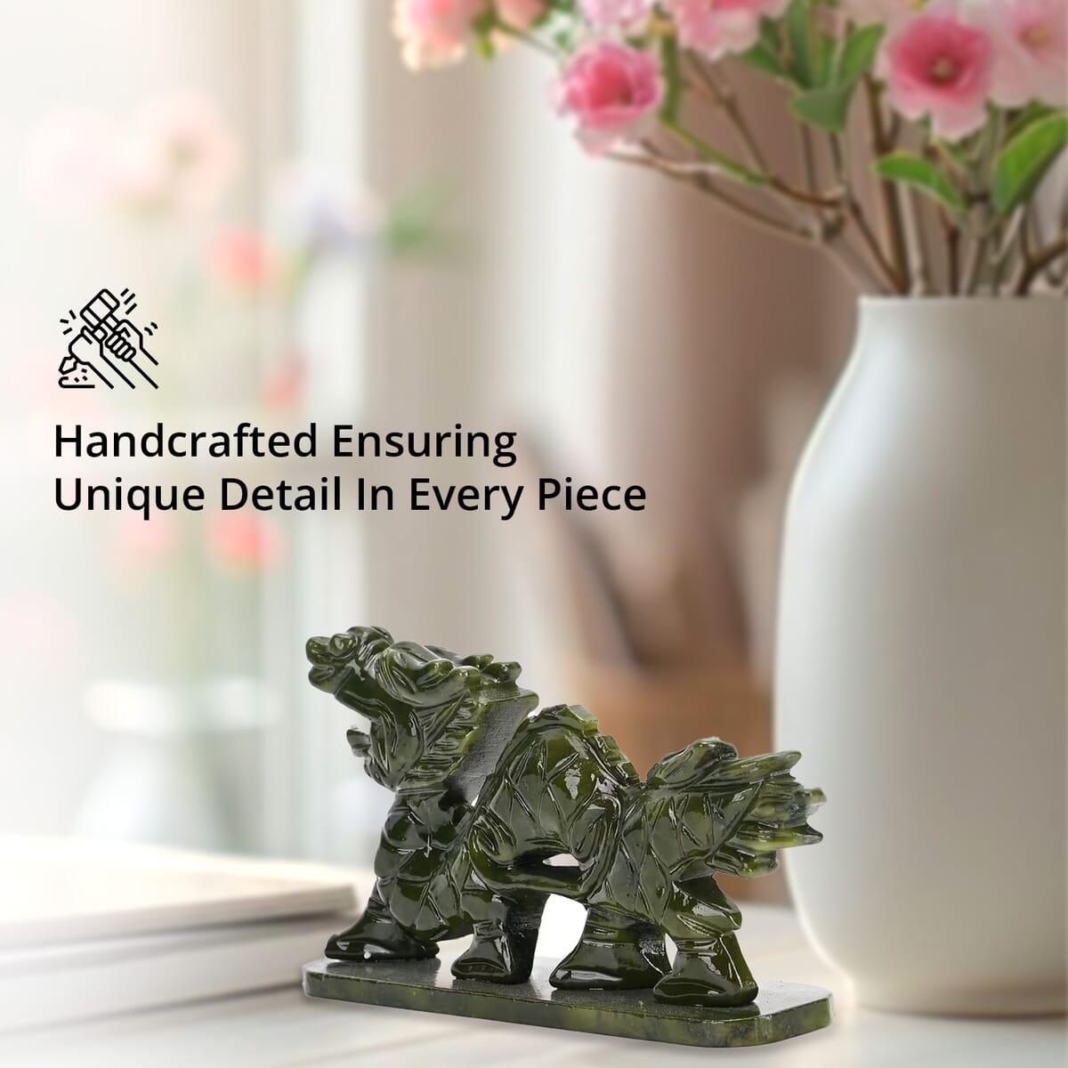 Green Serpentine Dragon Tabletop Figurine image number 4