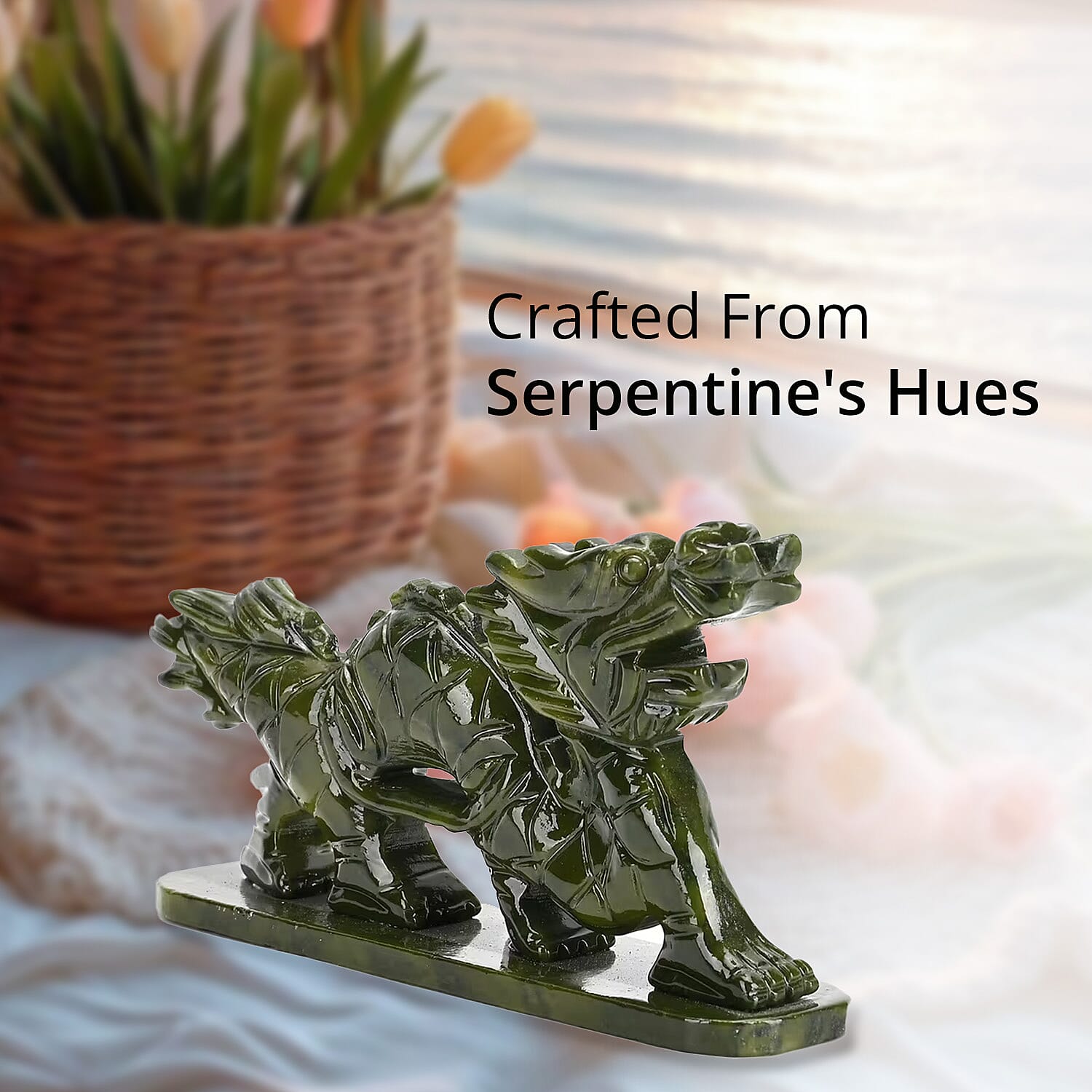 Green Serpentine Dragon Tabletop Figurine