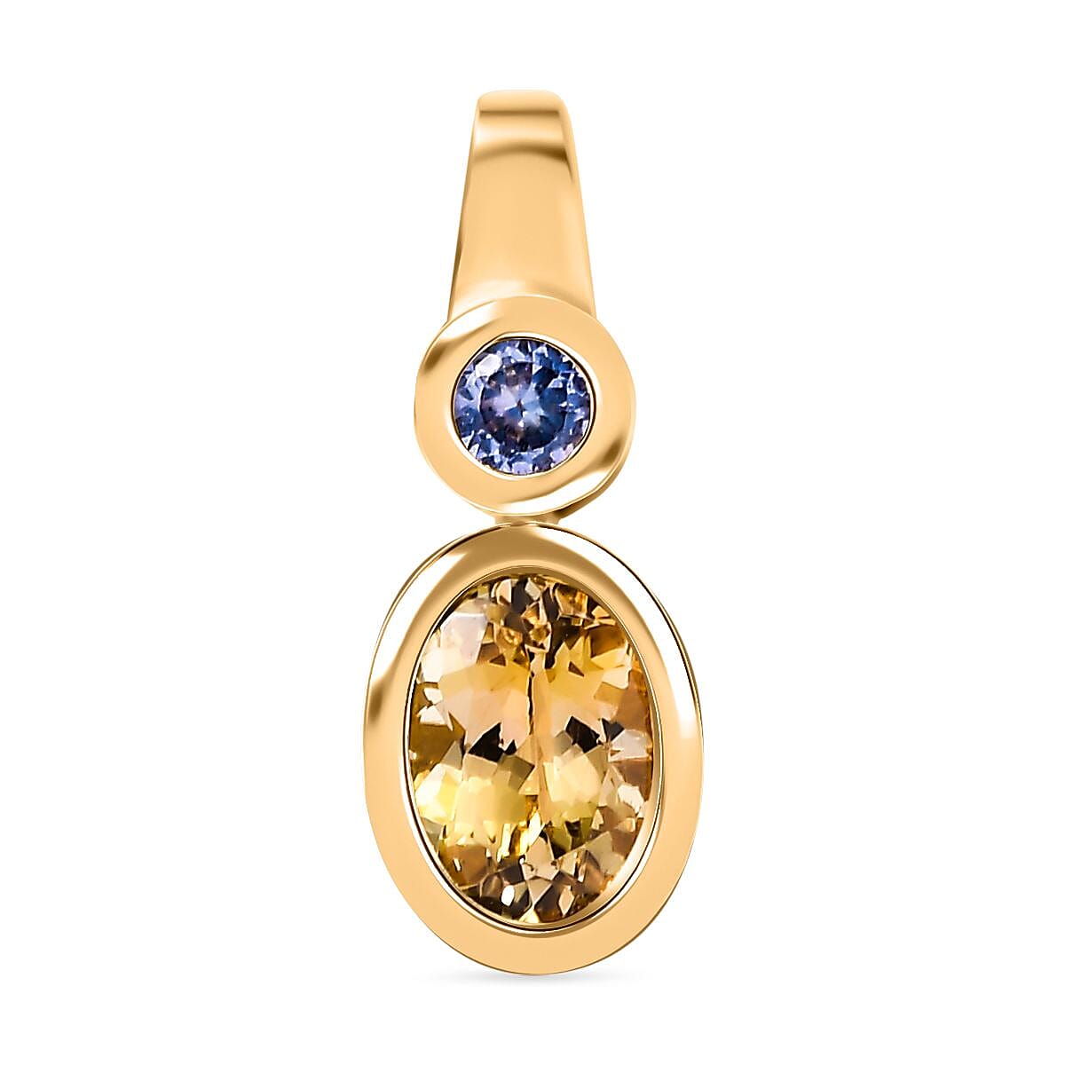 Natural Golden Tanzanite and Tanzanite 1.19 ctw Pendant in 18K Vermeil Yellow Gold Over Sterling Silver