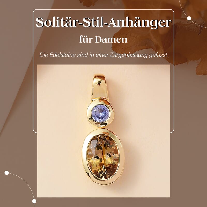 Natural Golden Tanzanite and Tanzanite 1.19 ctw Pendant in 18K Vermeil Yellow Gold Over Sterling Silver