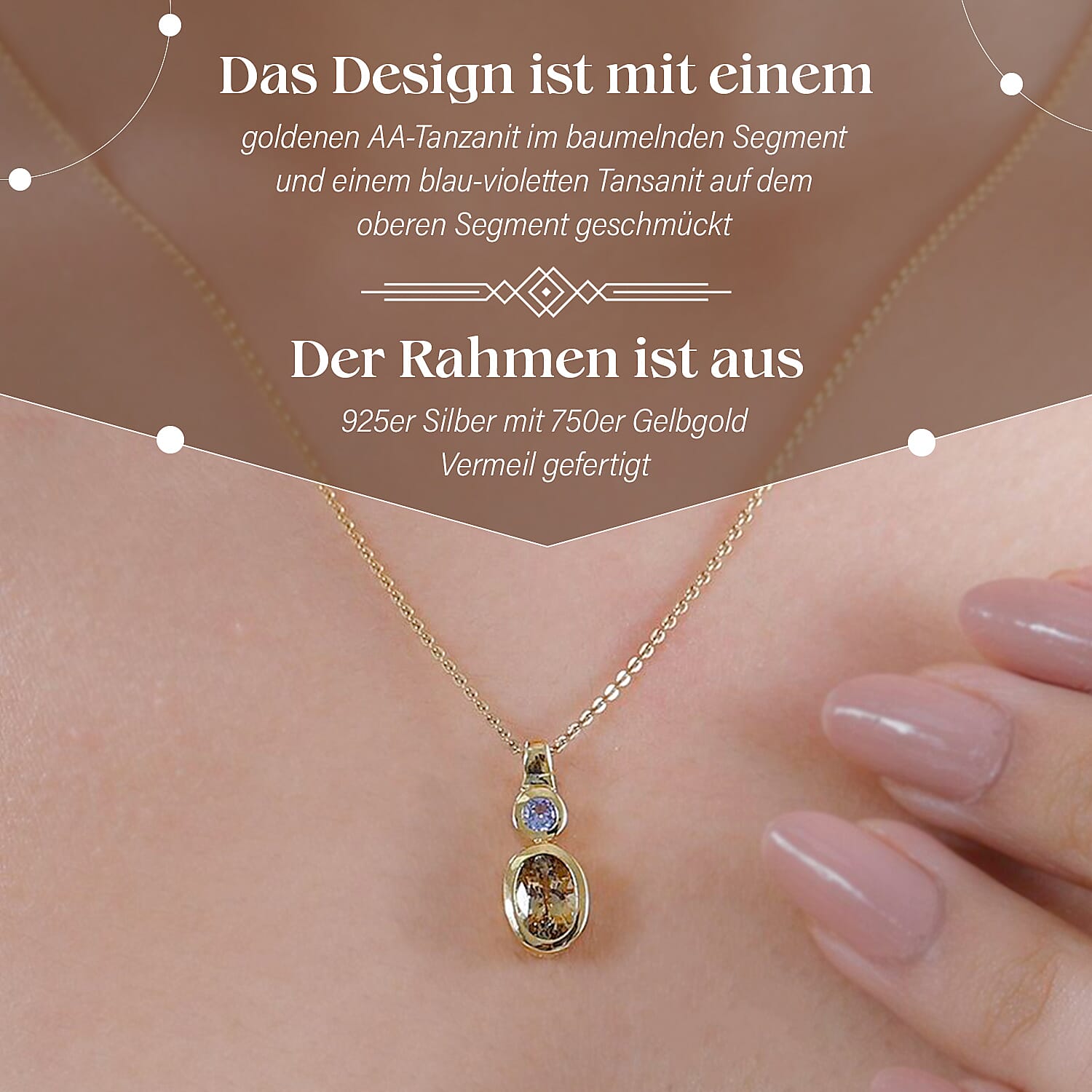 Natural Golden Tanzanite and Tanzanite 1.19 ctw Pendant in 18K Vermeil Yellow Gold Over Sterling Silver