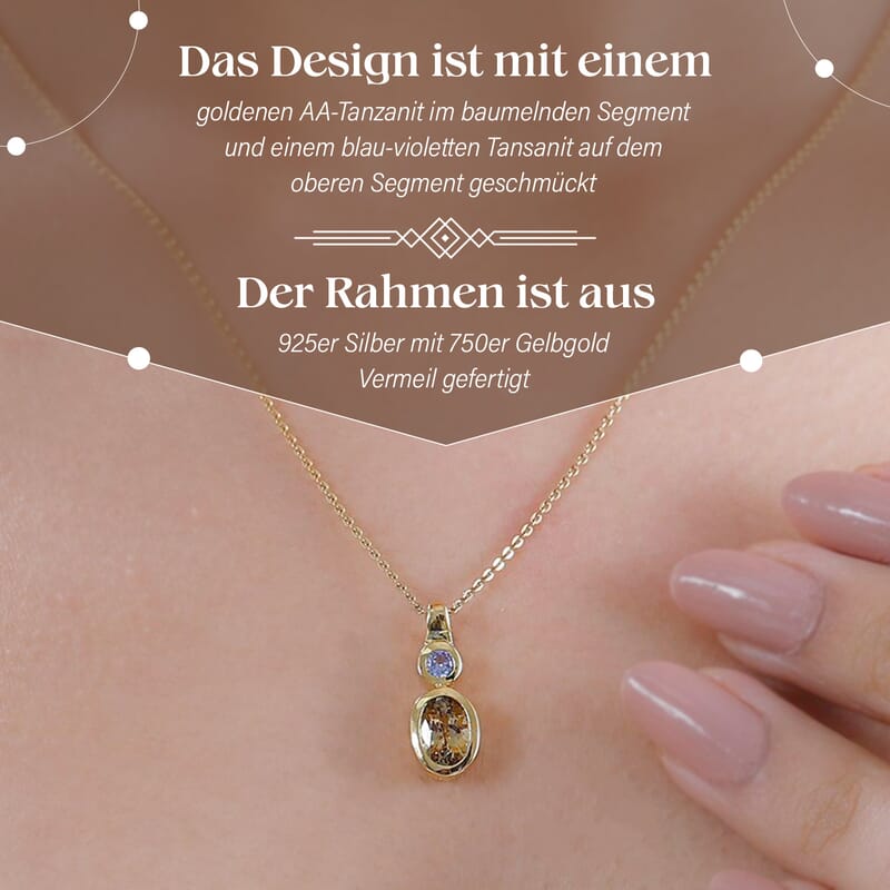 Natural Golden Tanzanite and Tanzanite 1.19 ctw Pendant in 18K Vermeil Yellow Gold Over Sterling Silver
