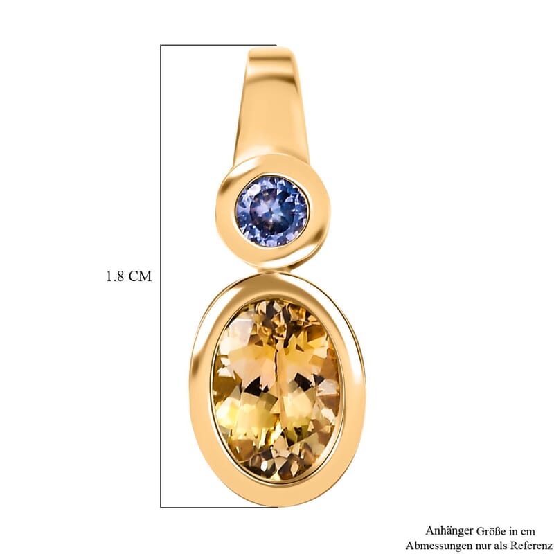 Natural Golden Tanzanite and Tanzanite 1.19 ctw Pendant in 18K Vermeil Yellow Gold Over Sterling Silver
