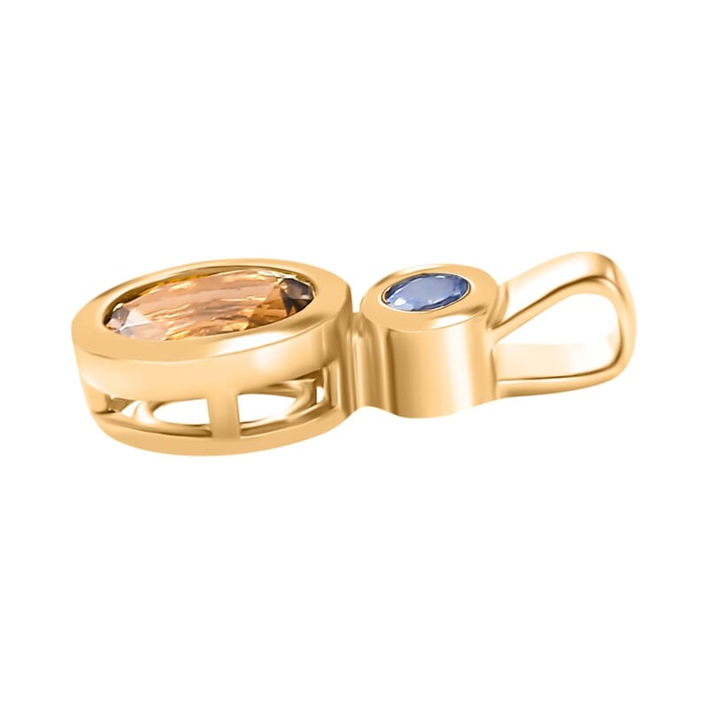 Natural Golden Tanzanite and Tanzanite 1.19 ctw Pendant in 18K Vermeil Yellow Gold Over Sterling Silver