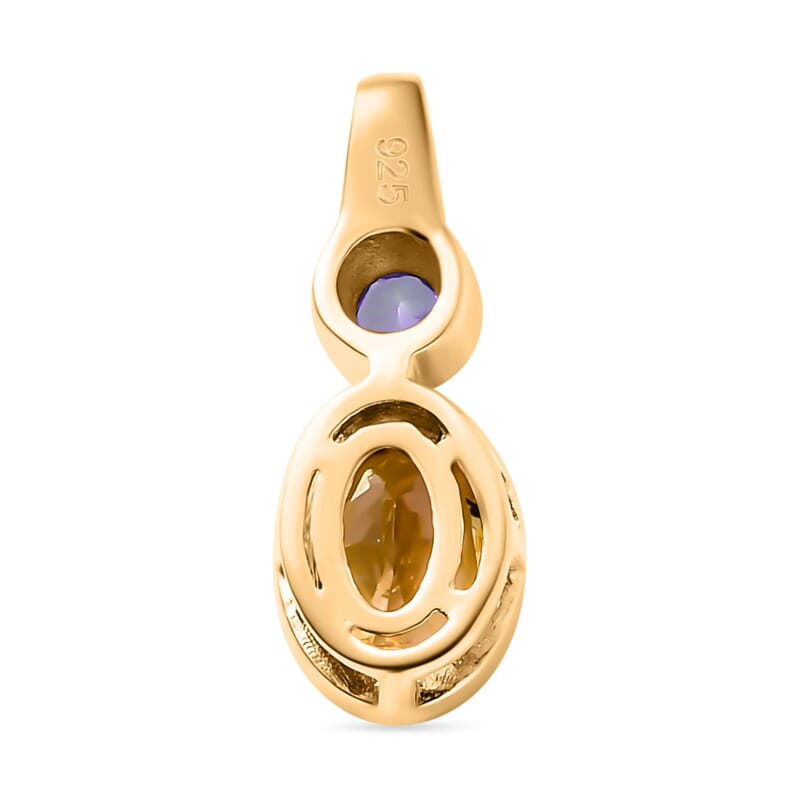 Natural Golden Tanzanite and Tanzanite 1.19 ctw Pendant in 18K Vermeil Yellow Gold Over Sterling Silver