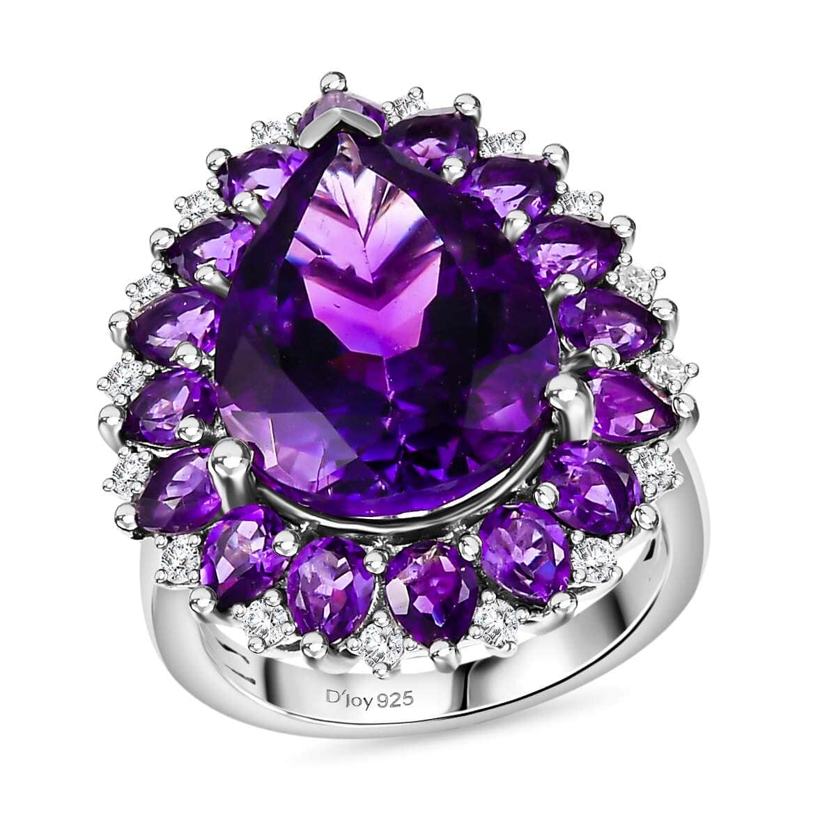 AAA Moroccan Amethyst and Multi Gemstone 10.85 ctw Halo Ring in Rhodium Over Sterling Silver (Size 9.0) image number 0