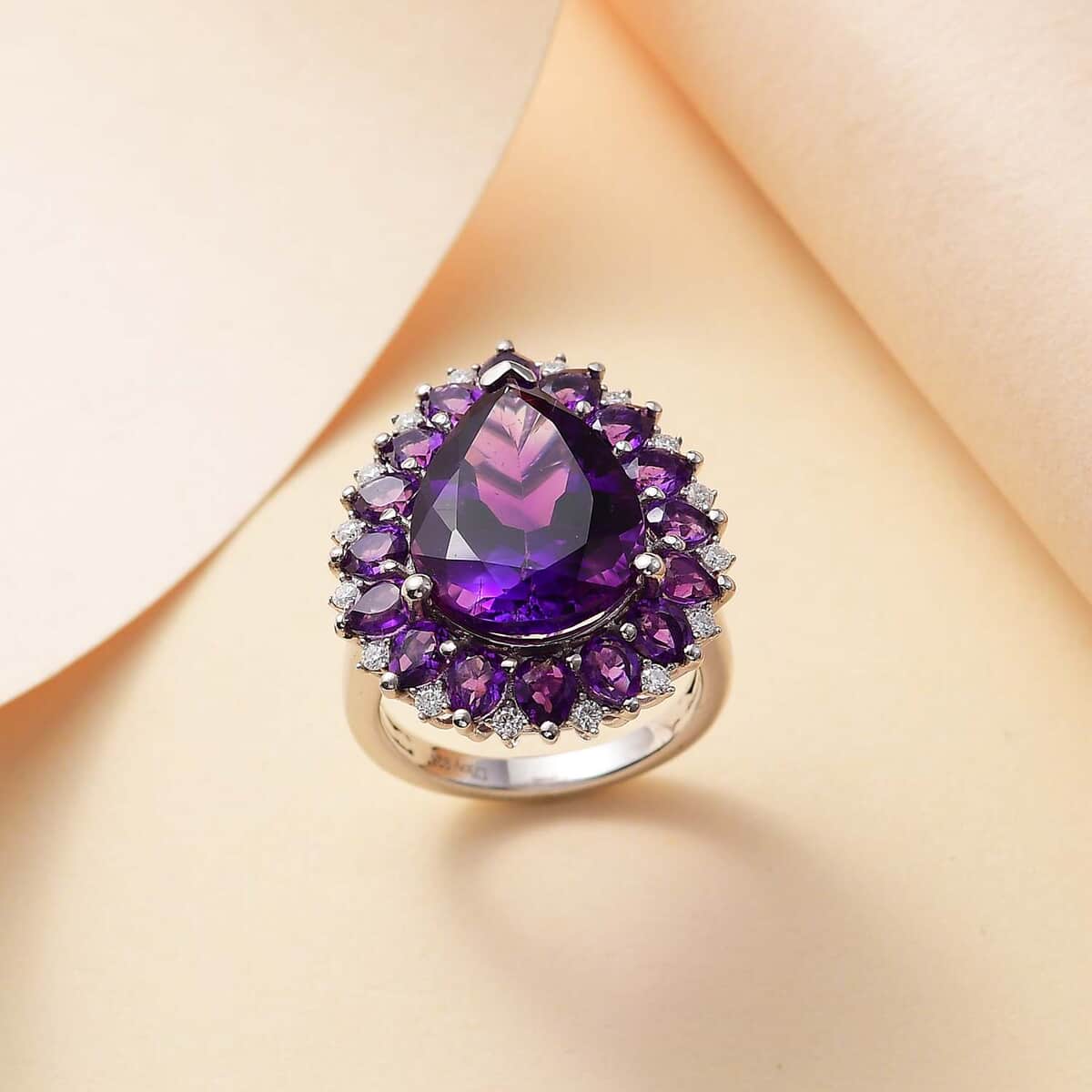 AAA Moroccan Amethyst and Multi Gemstone 10.85 ctw Halo Ring in Rhodium Over Sterling Silver (Size 9.0) image number 1