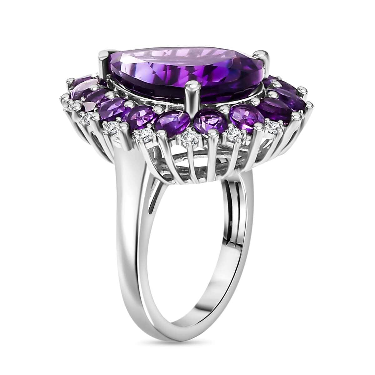 AAA Moroccan Amethyst and Multi Gemstone 10.85 ctw Halo Ring in Rhodium Over Sterling Silver (Size 9.0) image number 3