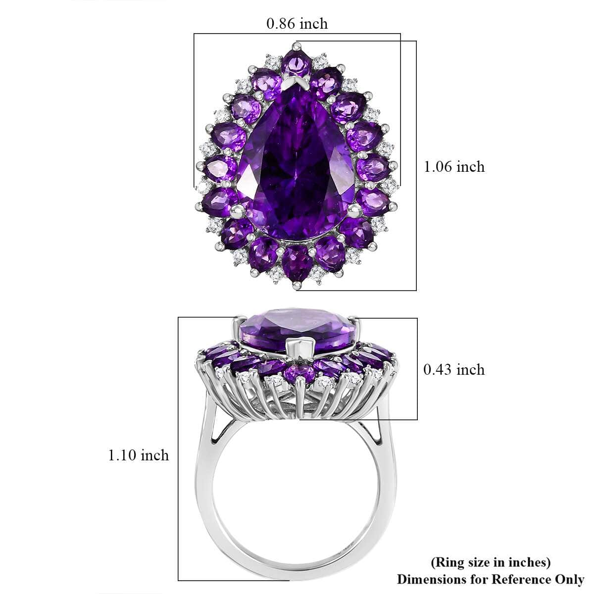 AAA Moroccan Amethyst and Multi Gemstone 10.85 ctw Halo Ring in Rhodium Over Sterling Silver (Size 9.0) image number 5