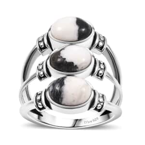 Doorbuster Artisan Crafted White Buffalo 3.60 ctw 3 Stone Ring in Sterling Silver (Size 10.0)