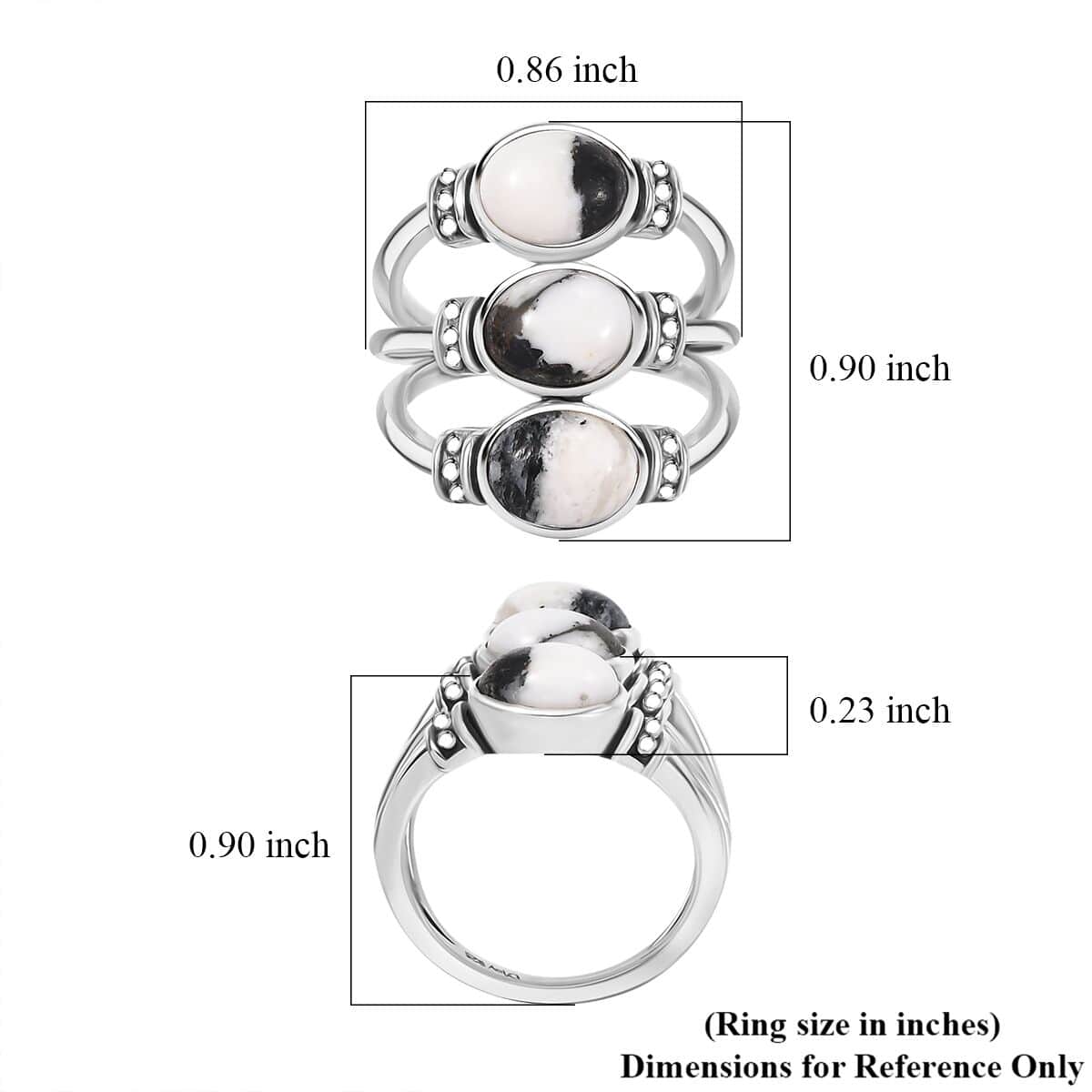 Doorbuster Artisan Crafted White Buffalo 3.60 ctw 3 Stone Ring in Sterling Silver (Size 10.0) image number 5