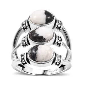 Artisan Crafted White Buffalo 3.60 ctw 3 Stone Ring in Sterling Silver (Size 9.0)