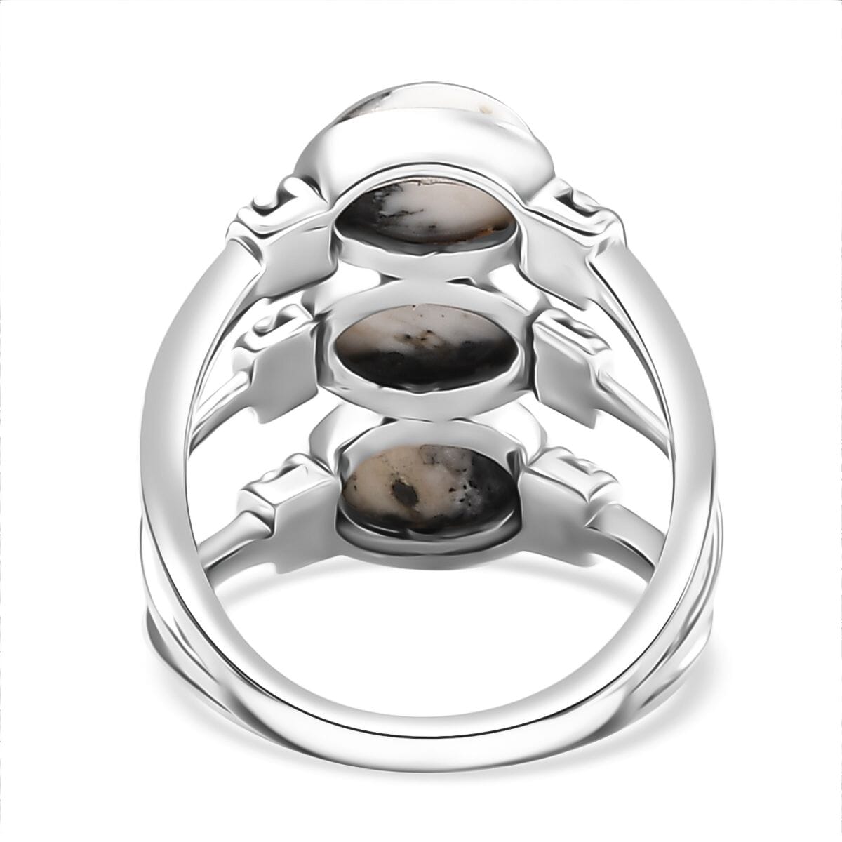 Artisan Crafted White Buffalo 3.60 ctw 3 Stone Ring in Sterling Silver (Size 9.0) image number 4