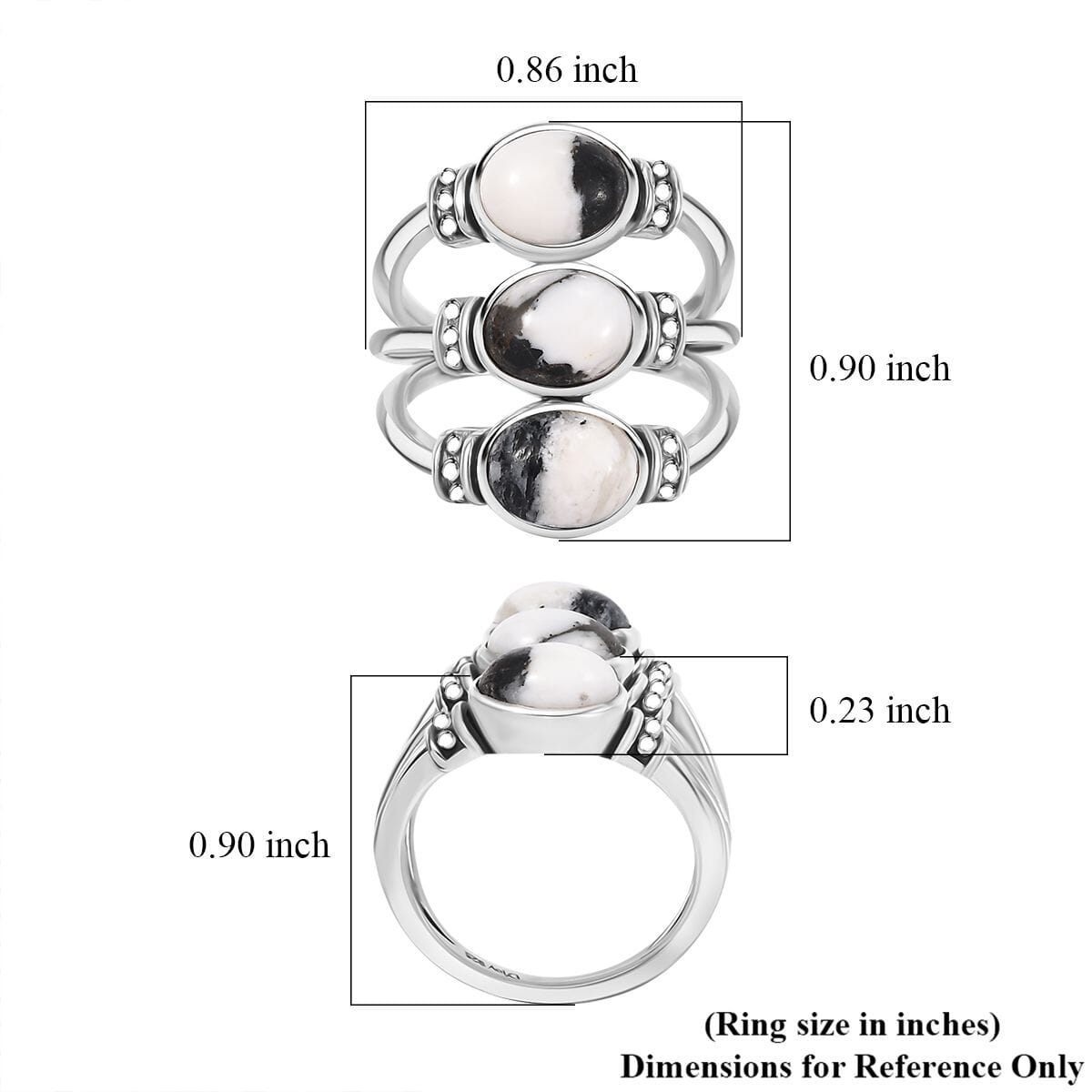 Artisan Crafted White Buffalo 3.60 ctw 3 Stone Ring in Sterling Silver (Size 9.0) image number 5