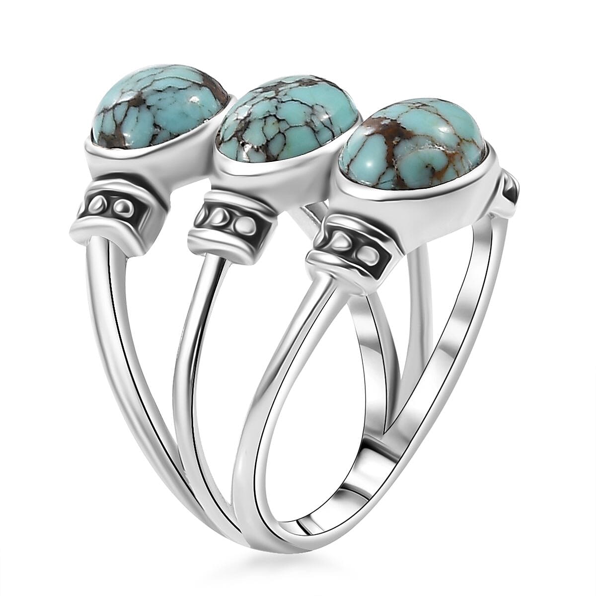 D'Joy Artisan Crafted Blue Moon Turquoise 3.60 ctw 3 Stone Ring in Black Oxidized Sterling Silver (Size 6.0) image number 3