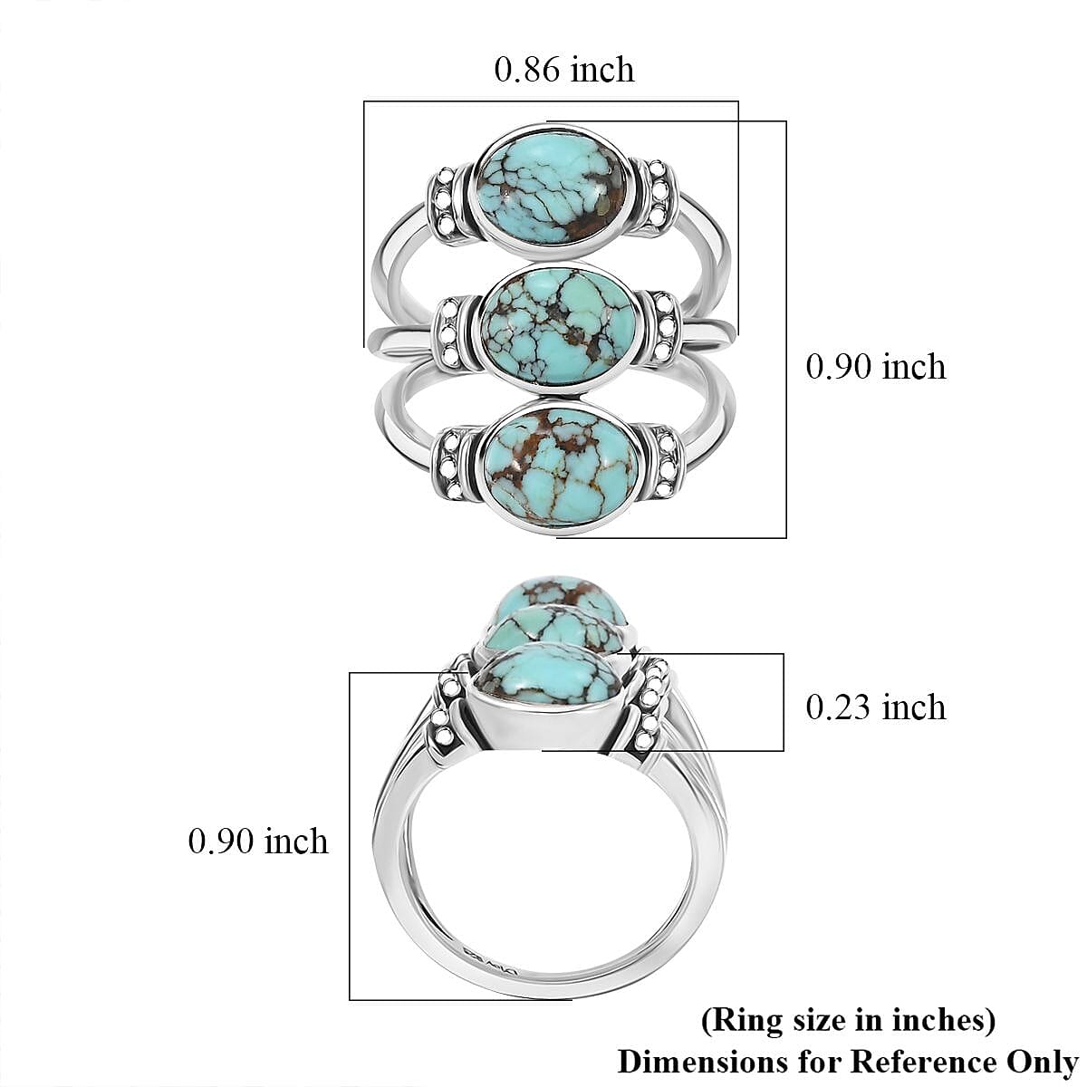 D'Joy Artisan Crafted Blue Moon Turquoise 3.60 ctw 3 Stone Ring in Black Oxidized Sterling Silver (Size 6.0) image number 5