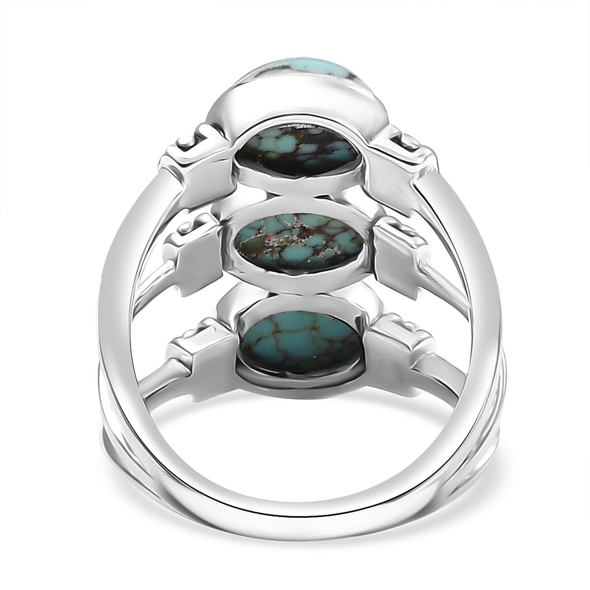 D'Joy Artisan Crafted Blue Moon Turquoise 3.60 ctw 3 Stone Ring in Black Oxidized Sterling Silver (Size 7.0) image number 4