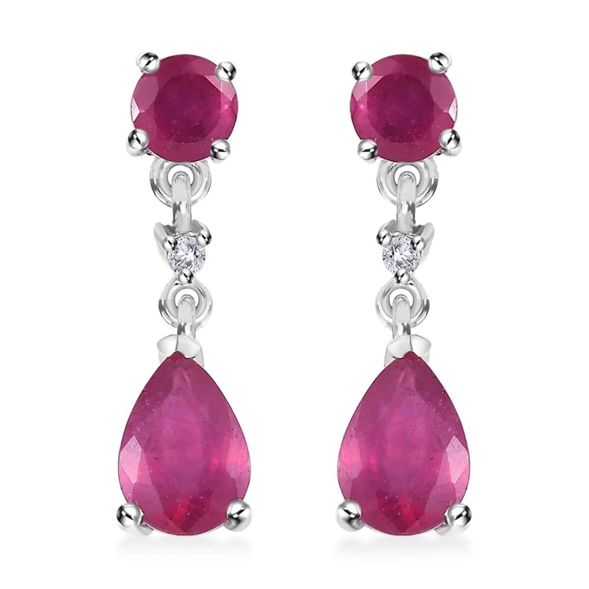 Niassa Ruby (FF) and White Zircon 2.70 ctw Drop Earrings in Rhodium Over Sterling Silver image number 0