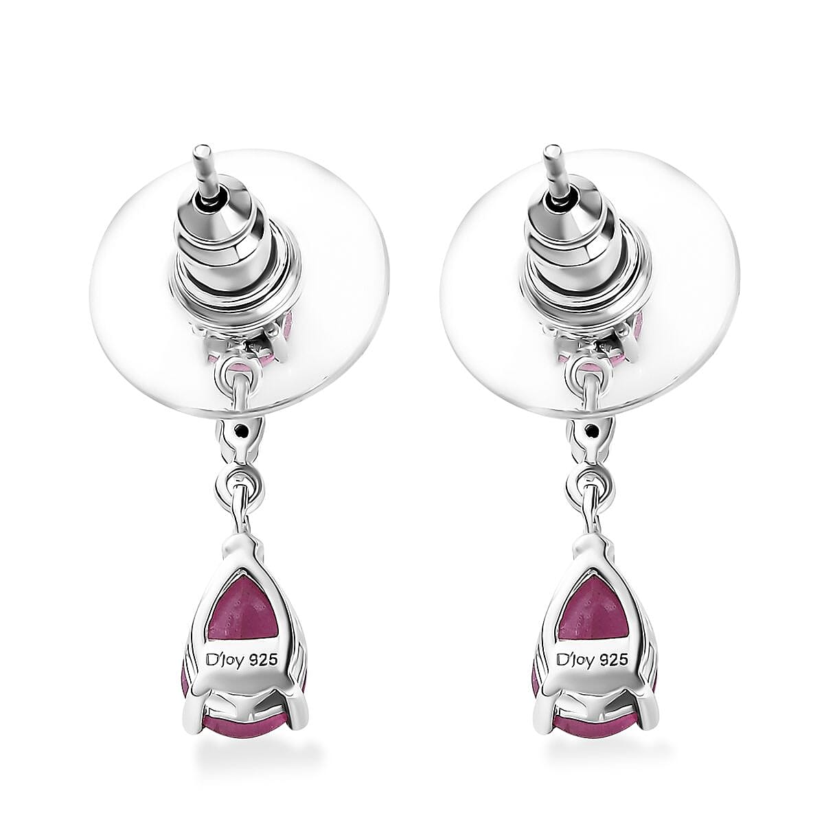 Niassa Ruby (FF) and White Zircon 2.70 ctw Drop Earrings in Rhodium Over Sterling Silver