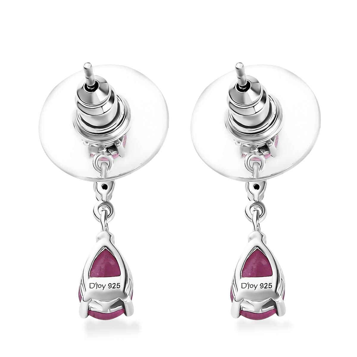 Niassa Ruby (FF) and White Zircon 2.70 ctw Drop Earrings in Rhodium Over Sterling Silver image number 3