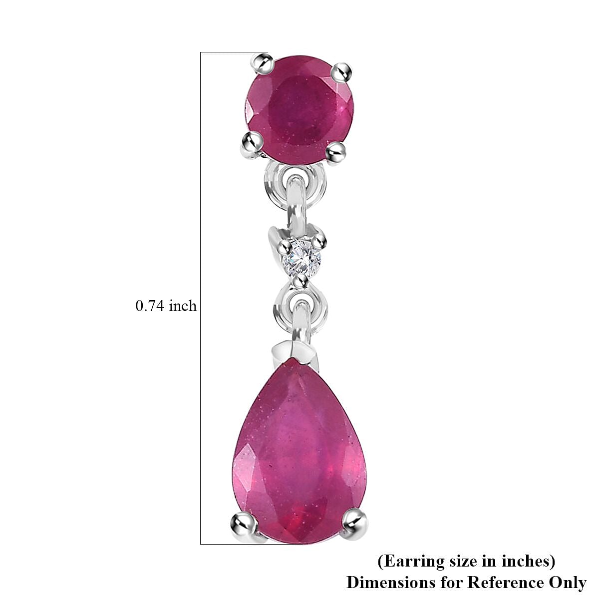 Niassa Ruby (FF) and White Zircon 2.70 ctw Drop Earrings in Rhodium Over Sterling Silver