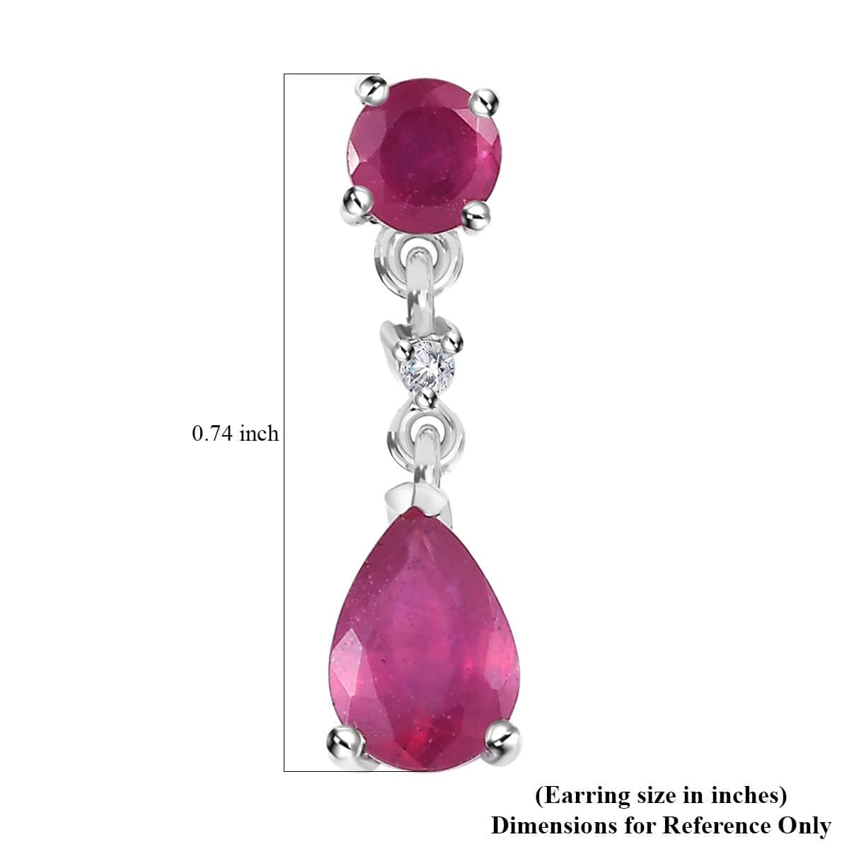 Niassa Ruby (FF) and White Zircon 2.70 ctw Drop Earrings in Rhodium Over Sterling Silver image number 4