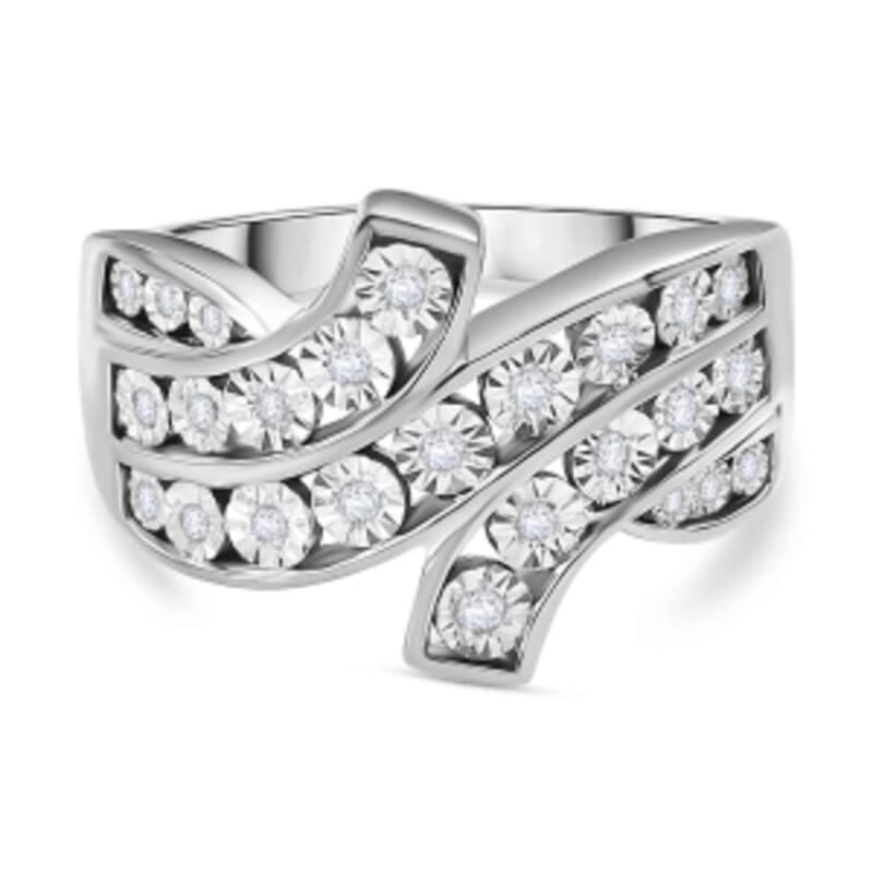 White Diamond 0.15 ctw Fancy Ring in Rhodium Over Sterling Silver (Size 6.5)