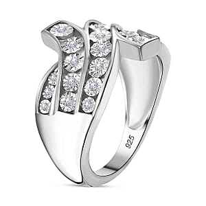 White Diamond 0.15 ctw Fancy Ring in Rhodium Over Sterling Silver (Size 6.5)