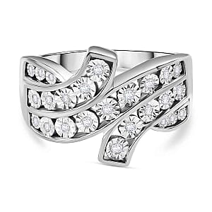 White Diamond 0.15 ctw Fancy Ring in Rhodium Over Sterling Silver (Size 8)