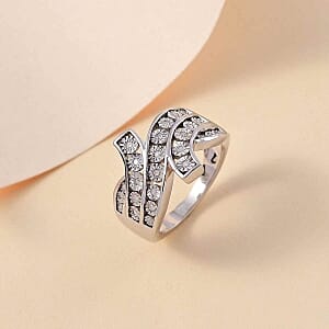 White Diamond 0.15 ctw Fancy Ring in Rhodium Over Sterling Silver (Size 8)