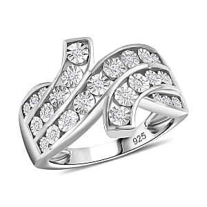 White Diamond 0.15 ctw Fancy Ring in Rhodium Over Sterling Silver (Size 8)