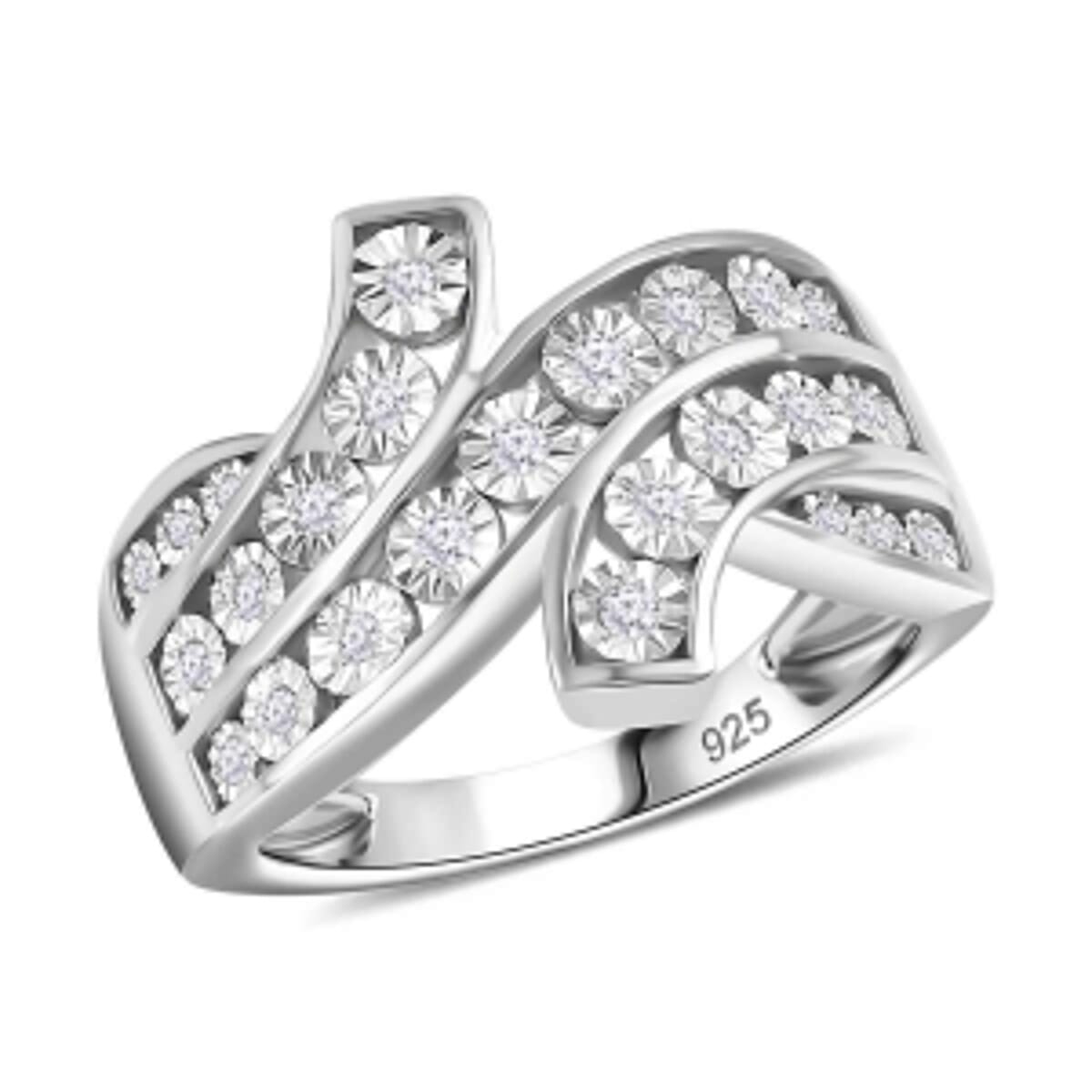 White Diamond 0.15 ctw Fancy Ring in Rhodium Over Sterling Silver (Size 8) image number 3